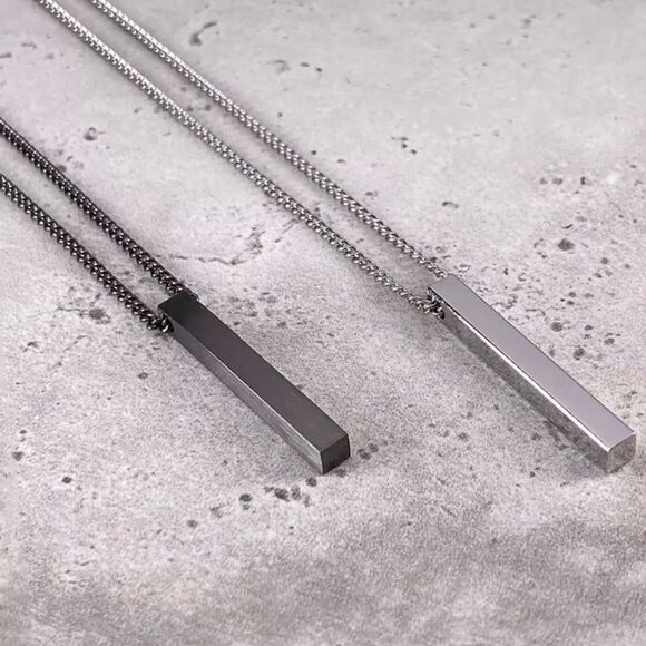 Men’s Stainless Steel Bar Chain Necklace Silver and Black 21.5” - Picture 1 of 6
